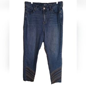 Style & Co Curvy Ankle Embroidered Retro Raw Hem Jeans Womens Size 14 EUC